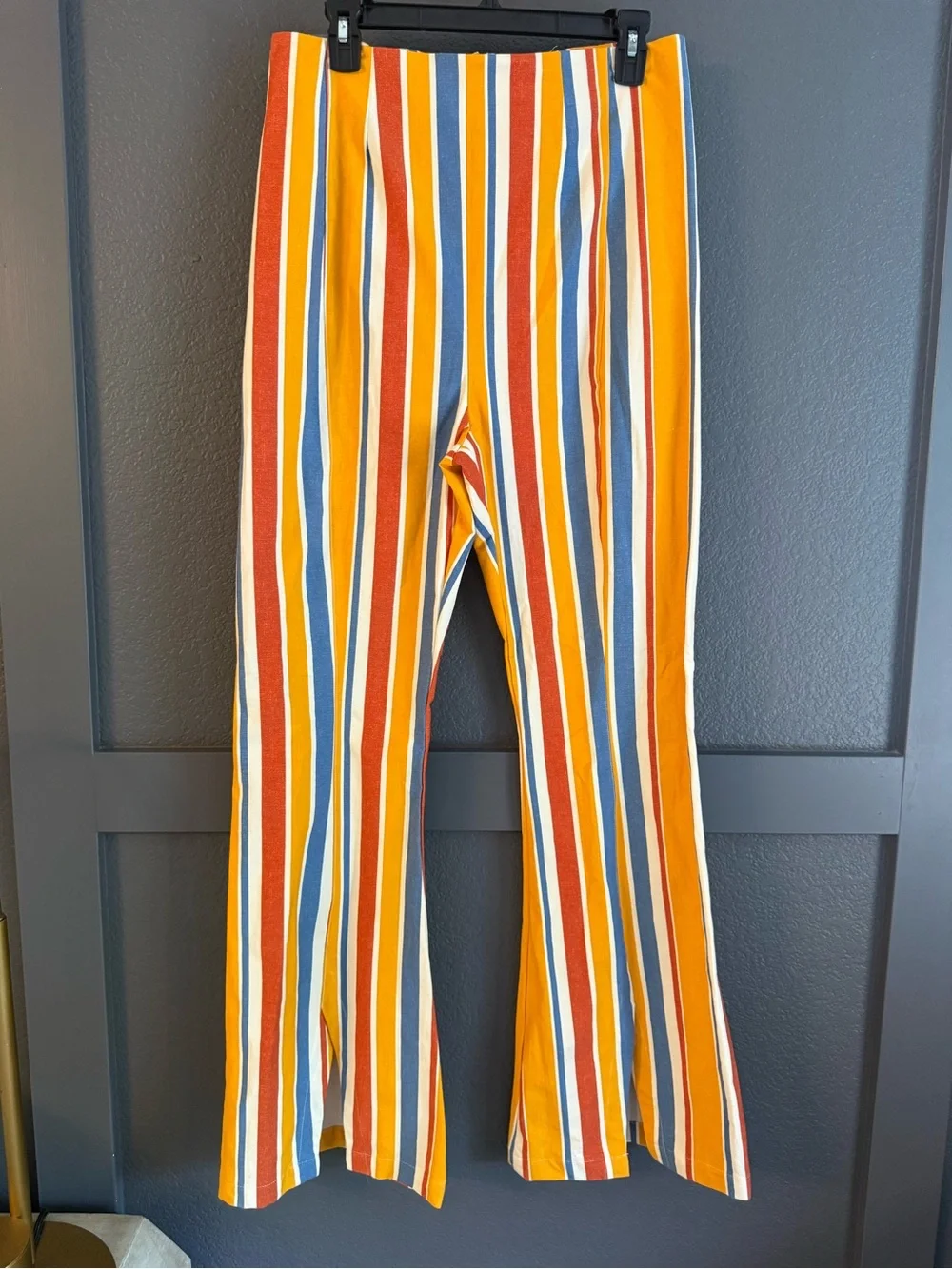 FREE PEOPLE • NWT Real deal Striped High-Waist Flare Pants split front Large
